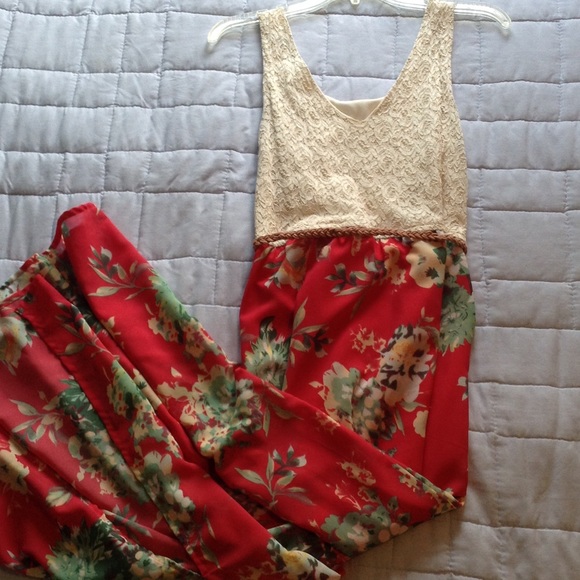 Mint and coral floral maxi