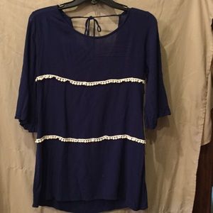 Navy blue embellished blouse.