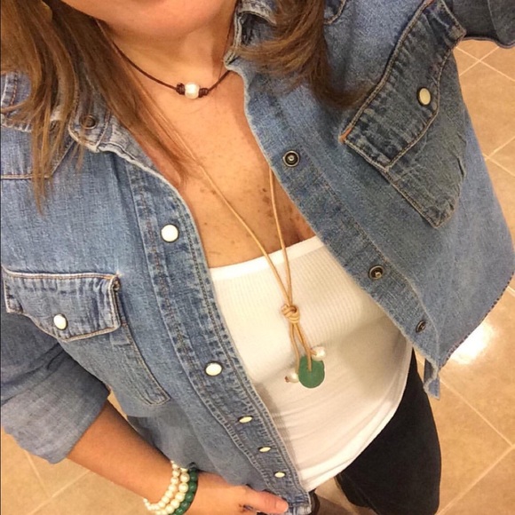 NEW Genuine Pearl Sea Glass Leather Boho Necklace - Picture 2 of 8