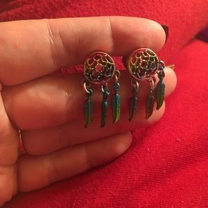 Rainbow titanium dangly dream catcher 0g plugs