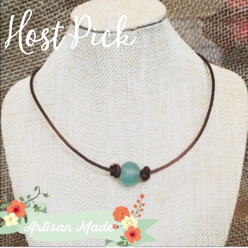 HP NEW Leather Sea Glass Choker Necklace