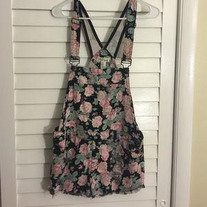 Black and pink flower overalls