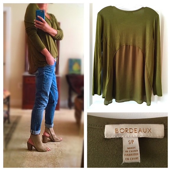 Anthropologie Tops - Anthropologie Bordeaux Mixed Media Long Sleeve Tee