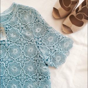 Blue crochet scalloped top