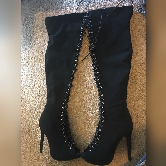Lace Up Peep Toe Stiletto Over the Knee Boots