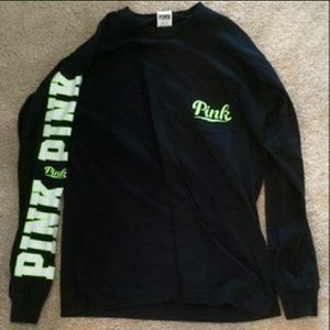 VS Pink long sleeve campus tee black and green