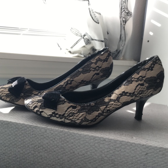 Black Lace Heels with Velvet Bows