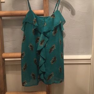 Turquoise tank with feather detail
