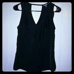 Black wide strapped ruffle tank top