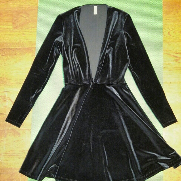 American Apparel Deep V Black Velvet Dress