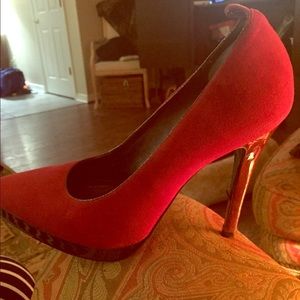 Red Suede pumps size 8
