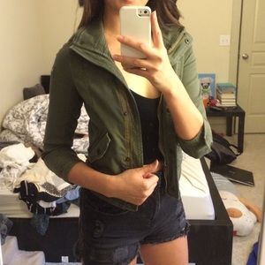 A&F Cropped Olive Green Jacket with Hood