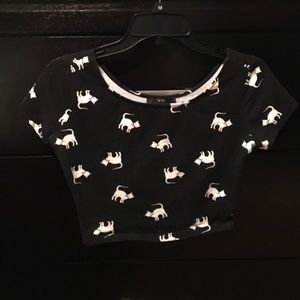 Black and White Cat Crop Top