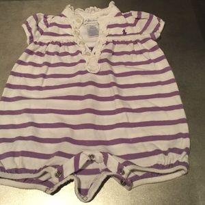 RL onesie. White with purple strips.