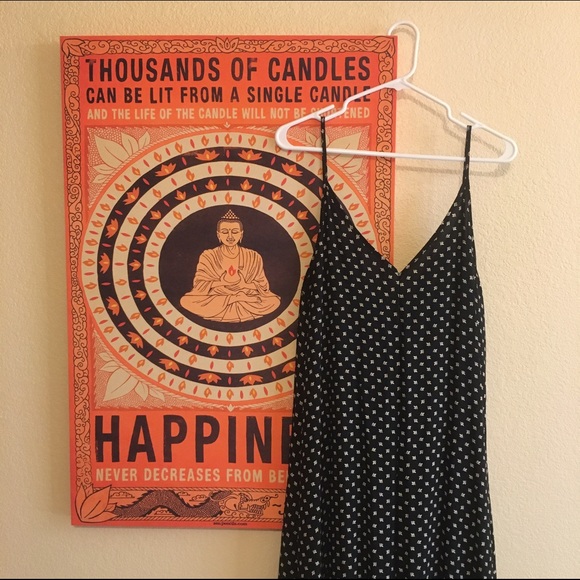 Black maxi dress with leaf pattern