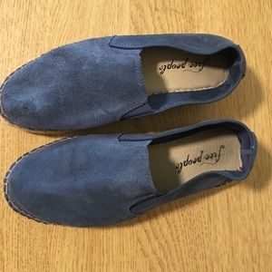 Free People Blue Suede Slip-Ons
