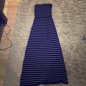 Navy blue and white stripe strapless maxi dress-M