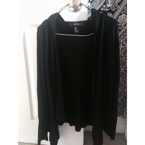 Black Cardigan w/Hoodie