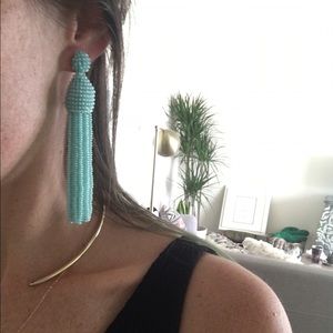 Baby Blue Beaded Tassel Earrings