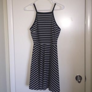 Black and white striped halter dress