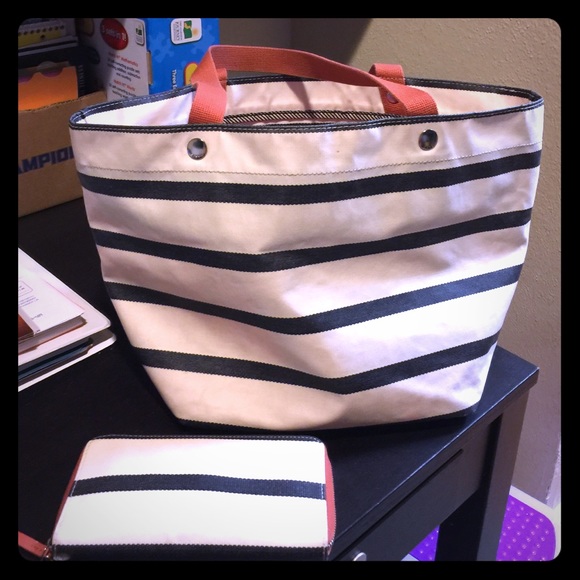 Fossil beige and blue bag and wallet