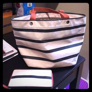 Fossil beige and blue bag and wallet