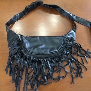 Black Leather Fanny pack with Fringe