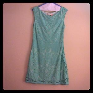 Chelsea and Violet, baby blue lace dress.