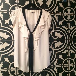 Silk V-Neck Ruffle Blouse with Tie. Size 6