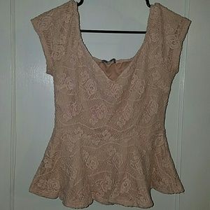 Peach lace peplum top