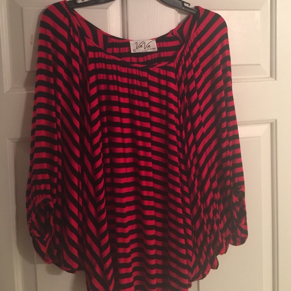 Cute Red and Black striped bat wing Top by VaVa