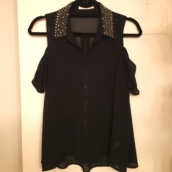 Lush black size M beaded collar top