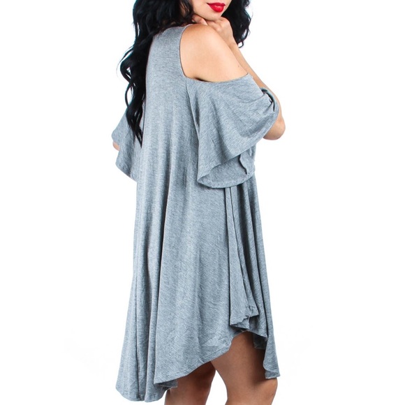 Gray cold shoulder knee length drape dress - Picture 2 of 4