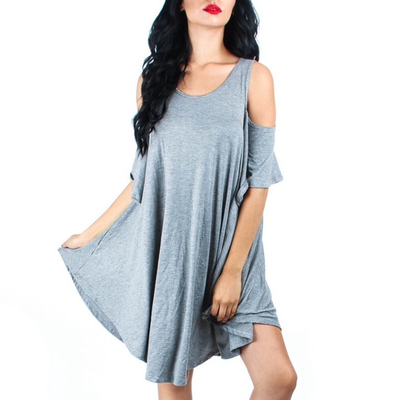 Gray cold shoulder knee length drape dress - Picture 4 of 4