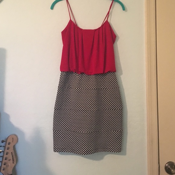 Red and polka dot pencil skirt dress