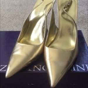 Enzo Angiolini Earaira Gold Leather Heels