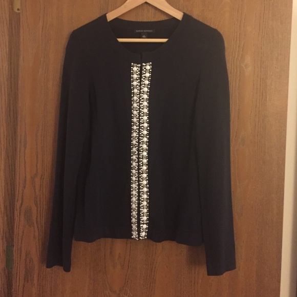 Banana Republic navy cardigan with white bead trim