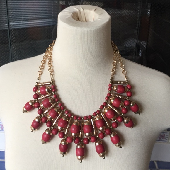 Red and Gold Statement Necklace
