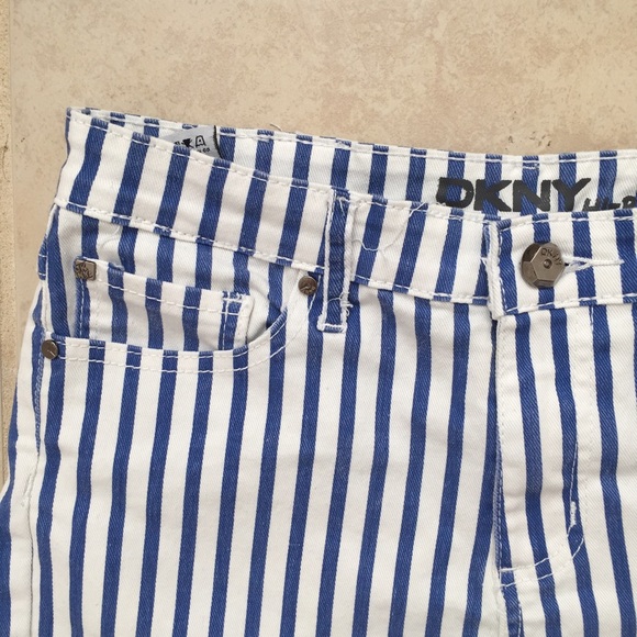 High Rise DKNY Denim Striped Shorts - Picture 2 of 3