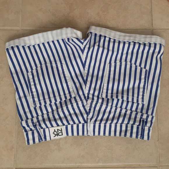High Rise DKNY Denim Striped Shorts - Picture 3 of 3