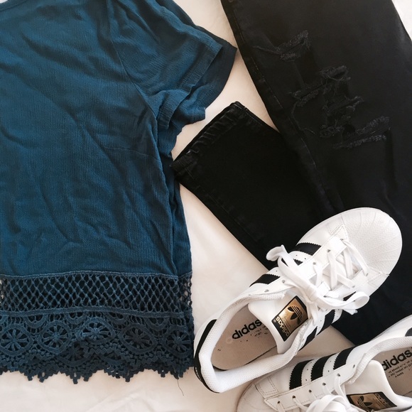 Blue crochet hem top