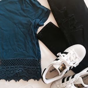 Blue crochet hem top