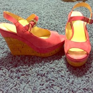 Hot pink cork wedges