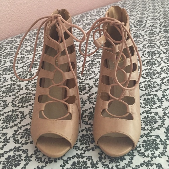 Lace-up Peep Toe Heels - Picture 1 of 4