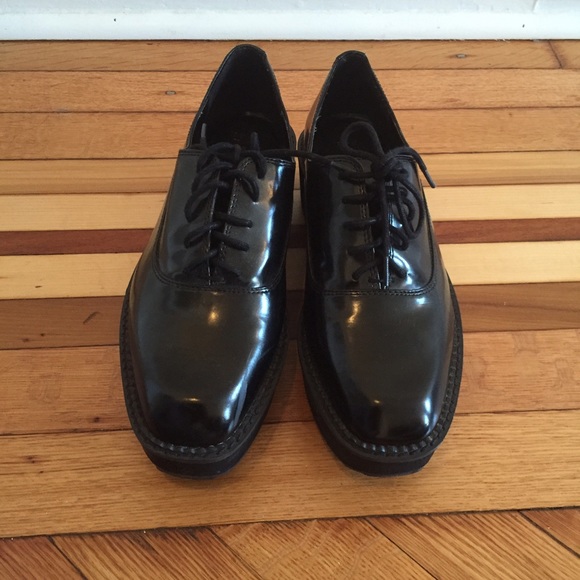Mango black shiny flatform loafers