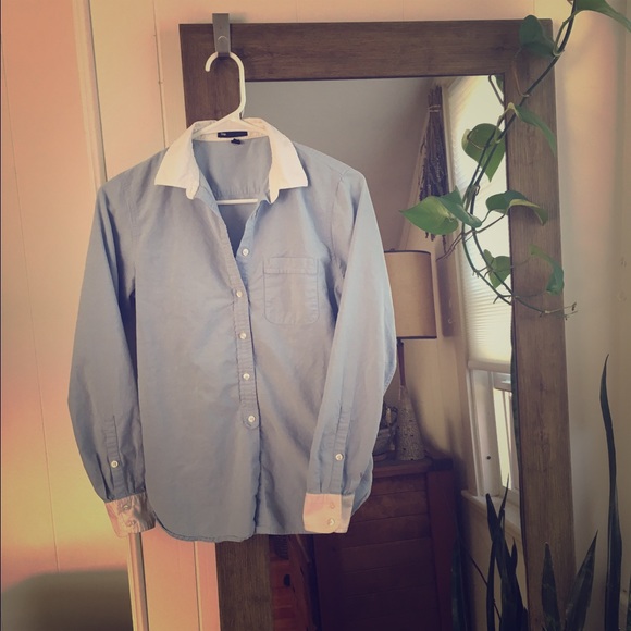 Blue and white button down shirt