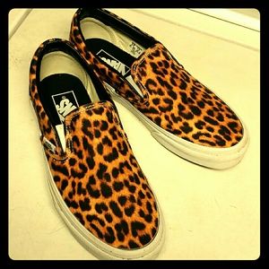 Size 7 leopard print slip on Vans