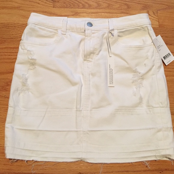 J Brand destructed white denim mini skirt