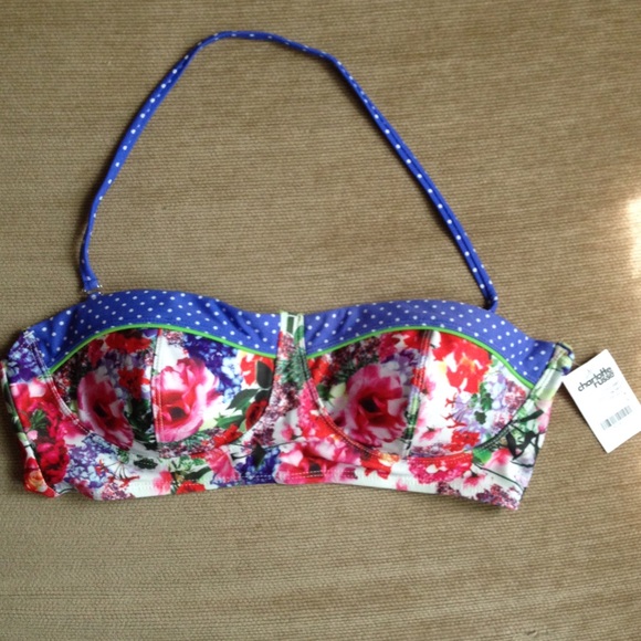 NWT Floral/Polka Dot Balconette Swim Top L