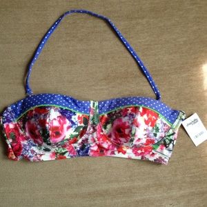 NWT Floral/Polka Dot Balconette Swim Top L